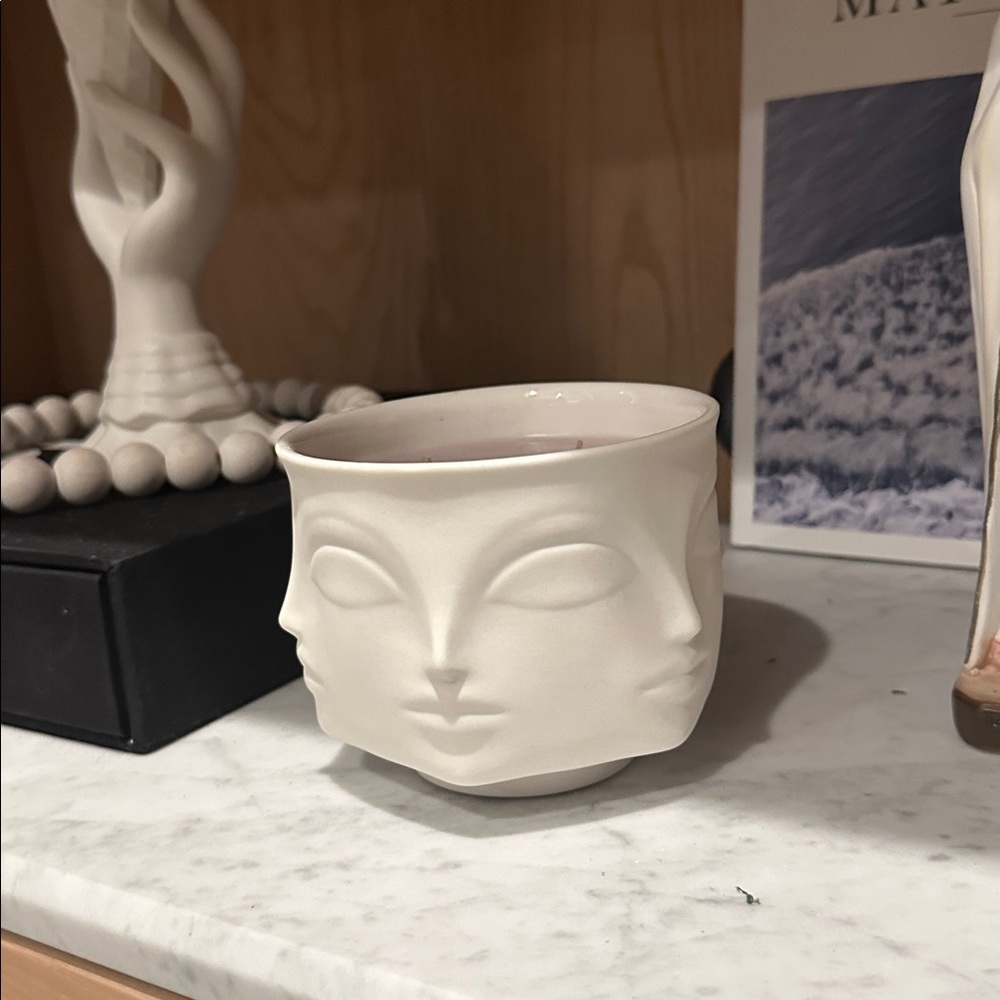 Jonathan Adler Muse Minimalist White Ceramic Face candle - Decorative Home Art
